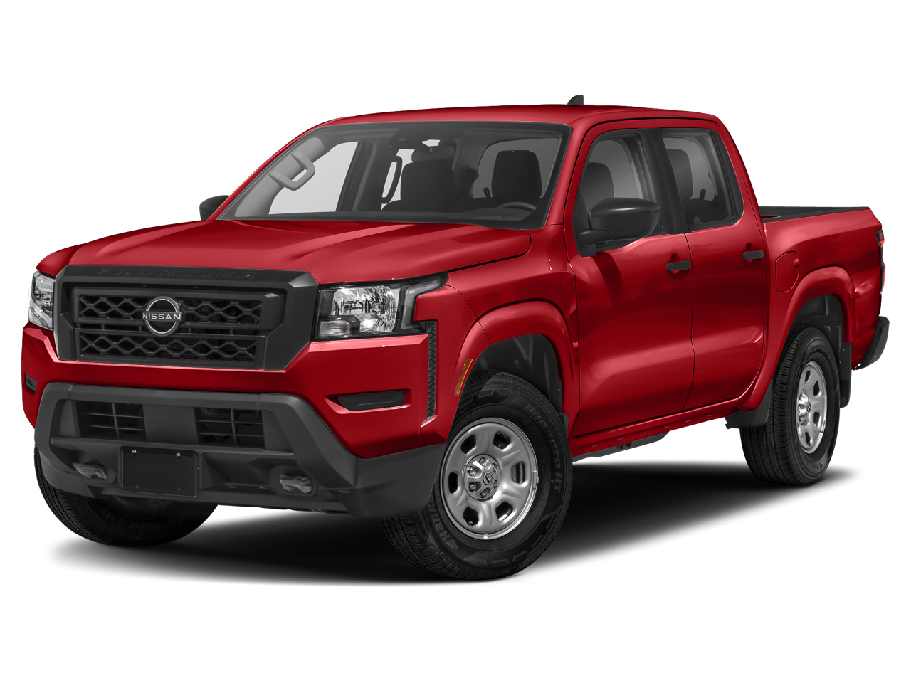 2022 Nissan Frontier S in Red Alert — front three-quarter view