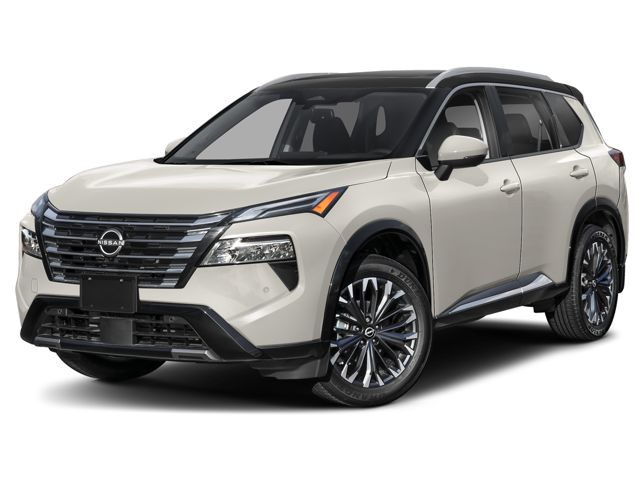 2025 Nissan Rogue Platinum in Champagne Silver Metallic/Super Black — front three-quarter view