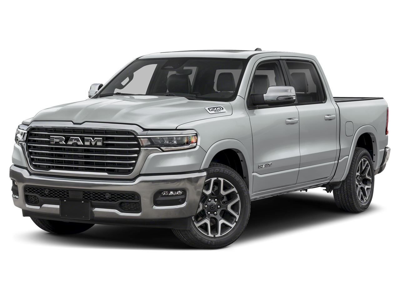 2025 RAM 1500 Laramie in Billet Silver Metallic Clearcoat — front three-quarter view