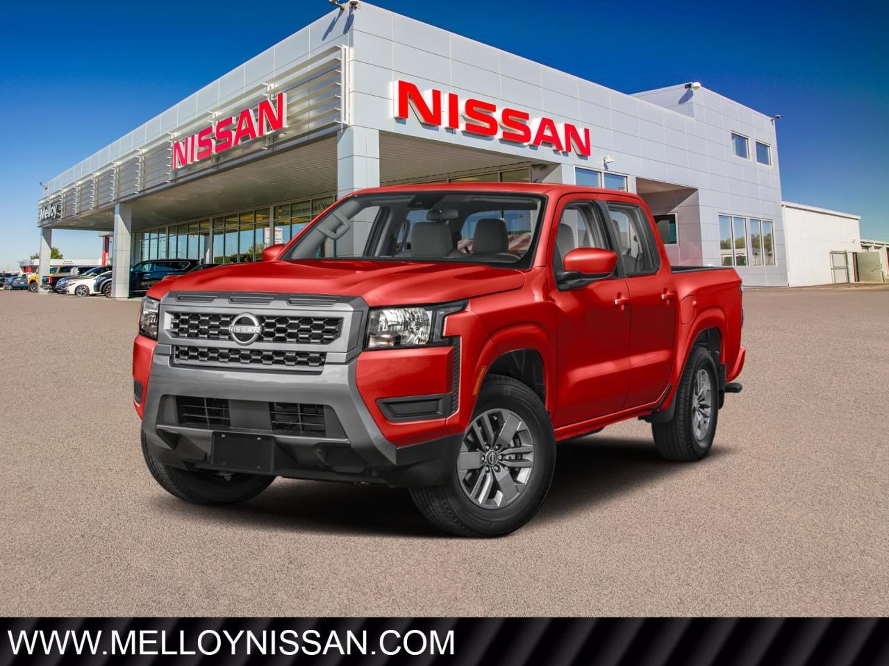 2026 Nissan Frontier Crew Cab 4x4 SV in Red Alert — front three-quarter view
