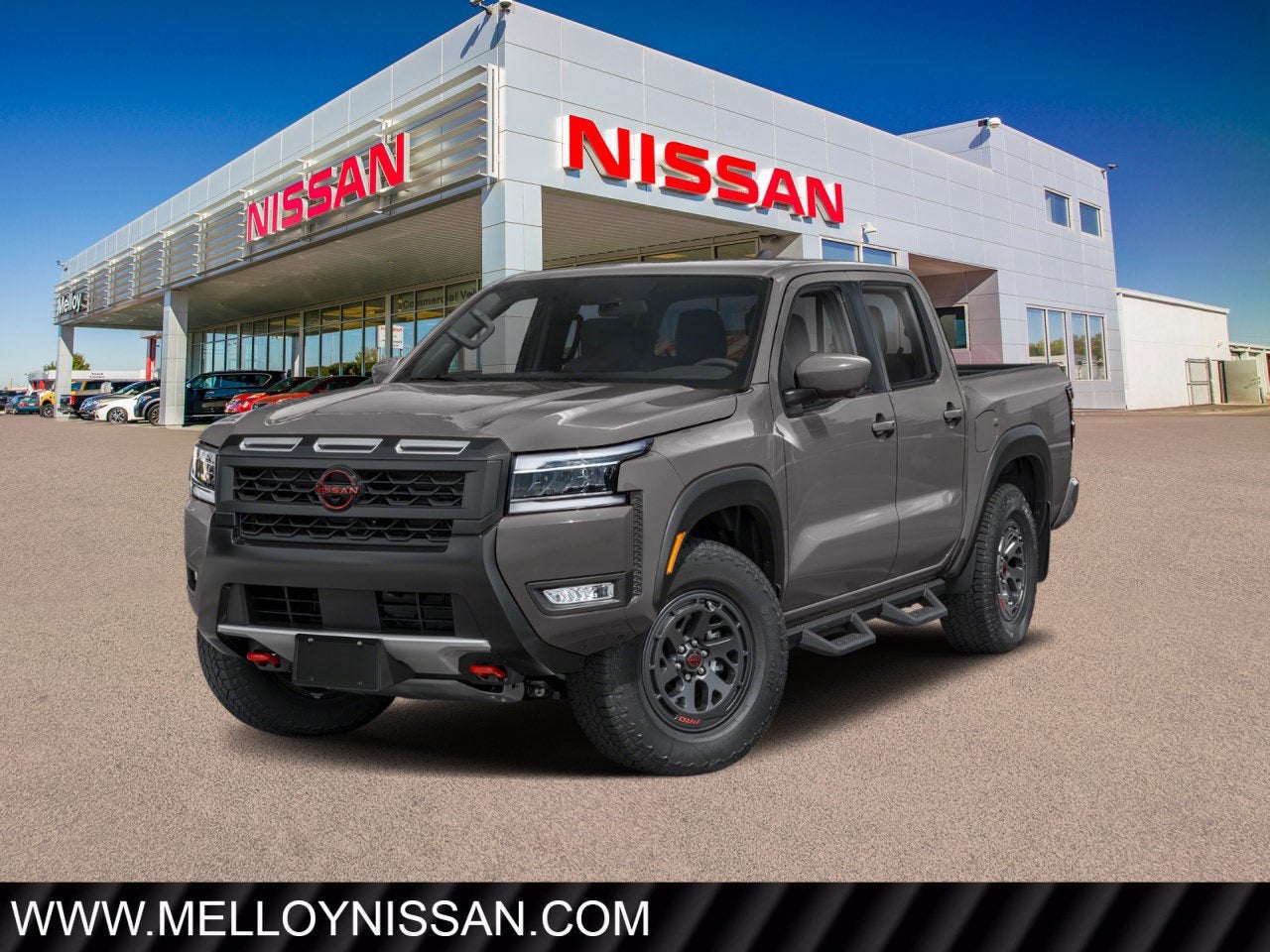 2026 Nissan Frontier Crew Cab 4x4 PRO-4X in Gun Metallic — front three-quarter view