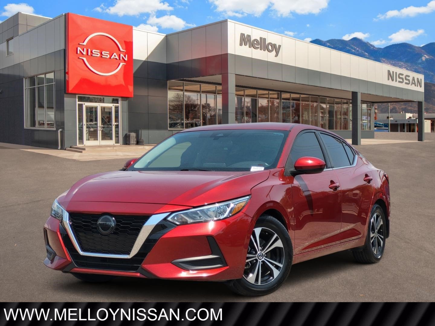2023 Nissan Sentra SV in Scarlet Ember Tintcoat — front three-quarter view