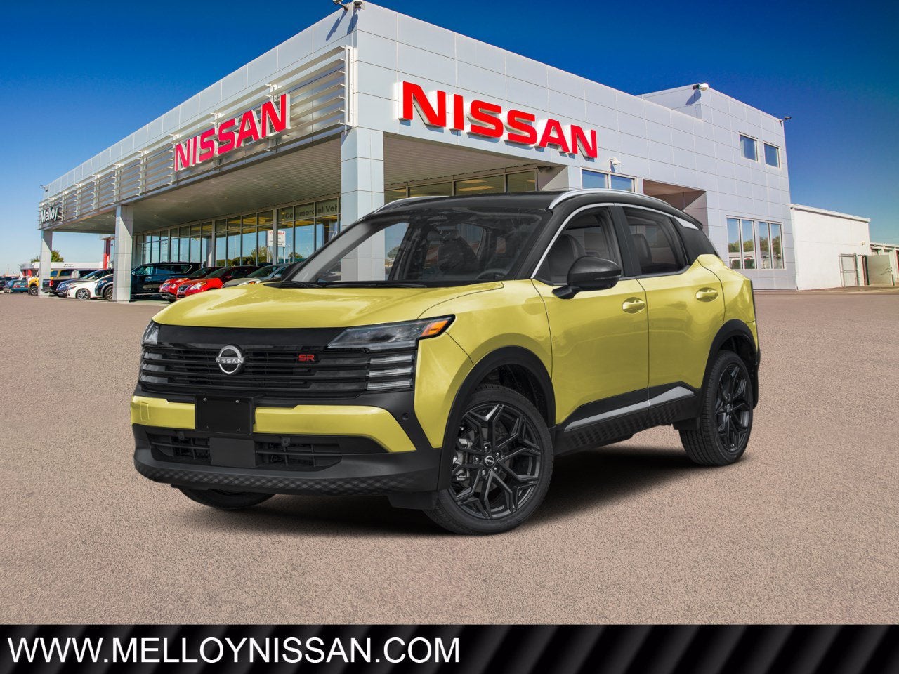 2026 Nissan Kicks SR AWD in Yuzu Yellow Metallic/Super Black — front three-quarter view