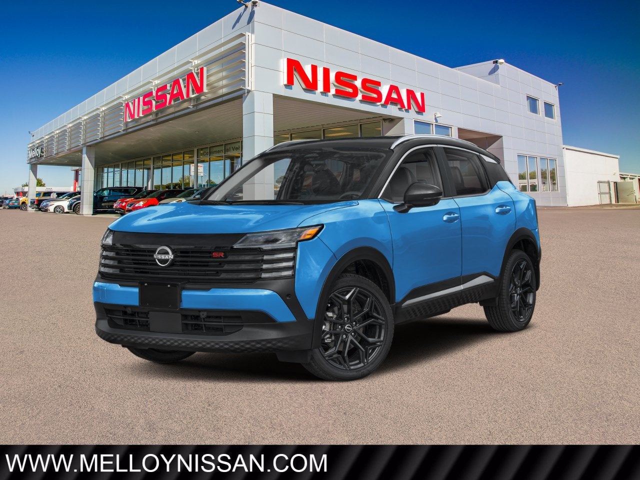 2026 Nissan Kicks SR AWD in Arctic Ice Blue Metallic/Super Black — front three-quarter view