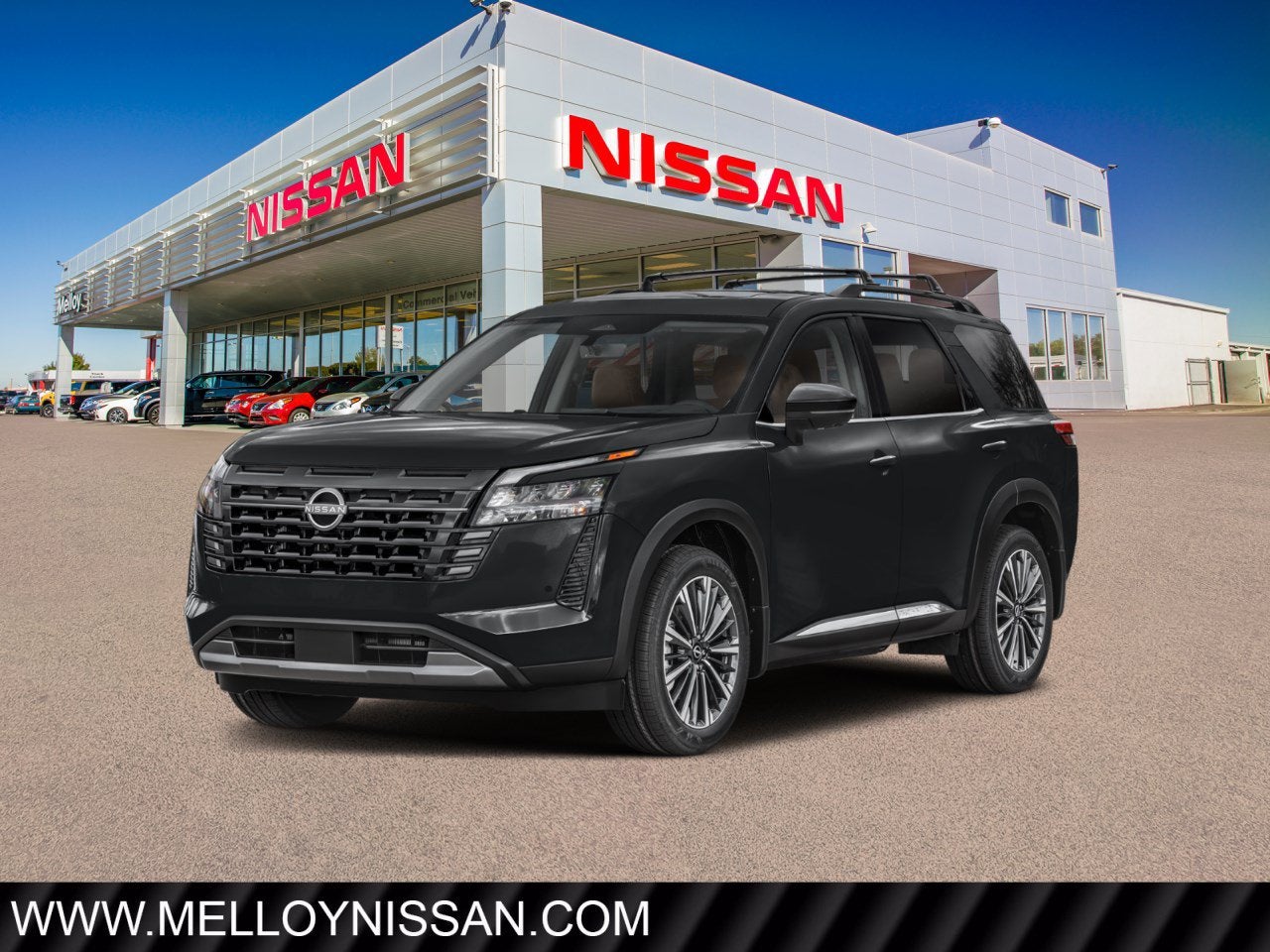 2026 Nissan Pathfinder Platinum 4WD in Super Black — front three-quarter view