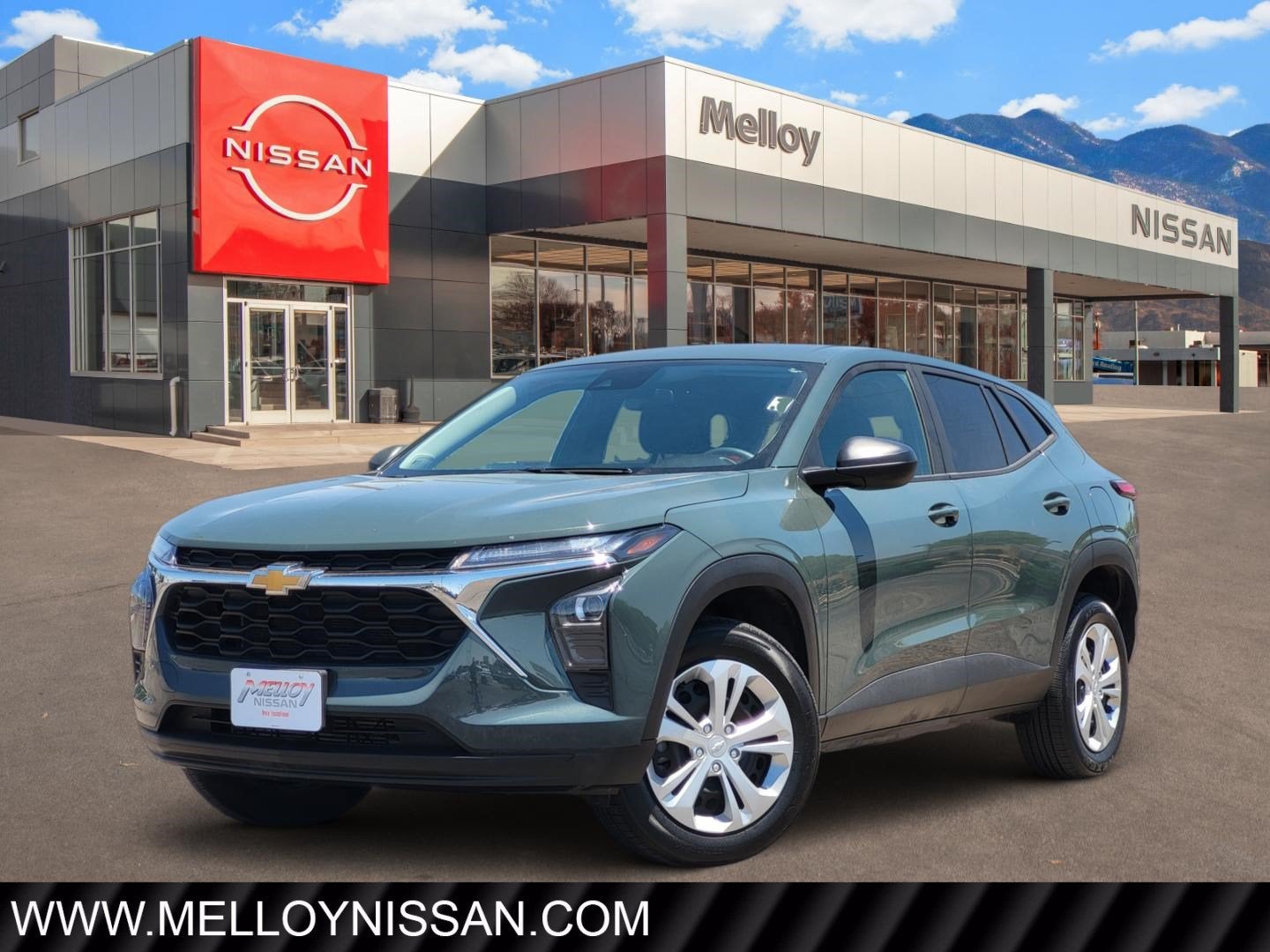 2025 Chevrolet Trax LS in Cypress Gray — front three-quarter view